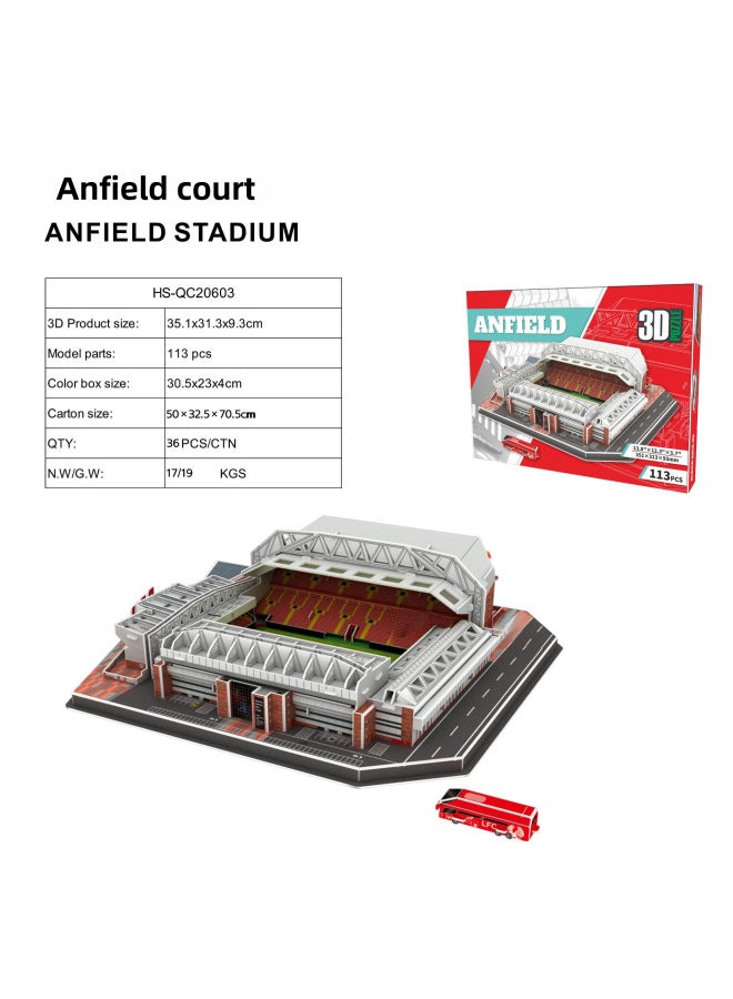 Educational Assembly Football Field Model Barca Real Madrid World Cup Diy 3d Puzzle Toy Handmade Gift-Color:Anfield - Image 1