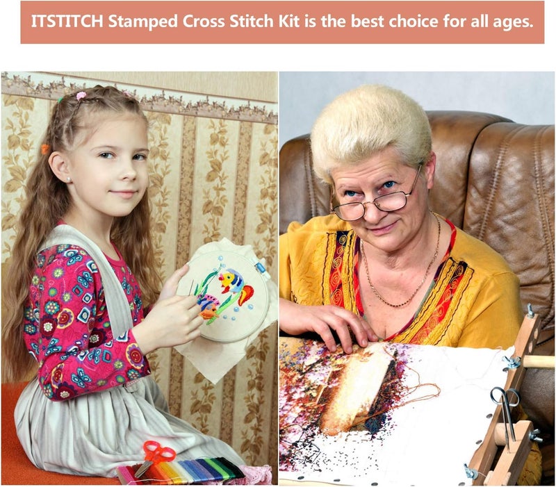 ITSTITCH Printed Cross Stitch Kits 11CT 27X27 inch DIY Embroidery Starter Kits Easy Patterns Embroidery for Girls Crafts DMC Stamped Cross-Stitch Supplies Needlework Honliday Wreath - Image 5