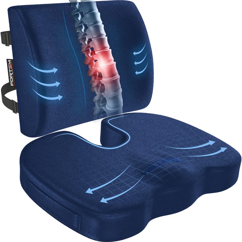 FORTEM Seat Cushion Office Chair Cushion Lumbar Support Pillow for Office Chair Memory Foam Car Seat Cushions Sciatica Coccyx Tailbone Pain Relief Cushions for Back Support Washable Non Slip - Image 2