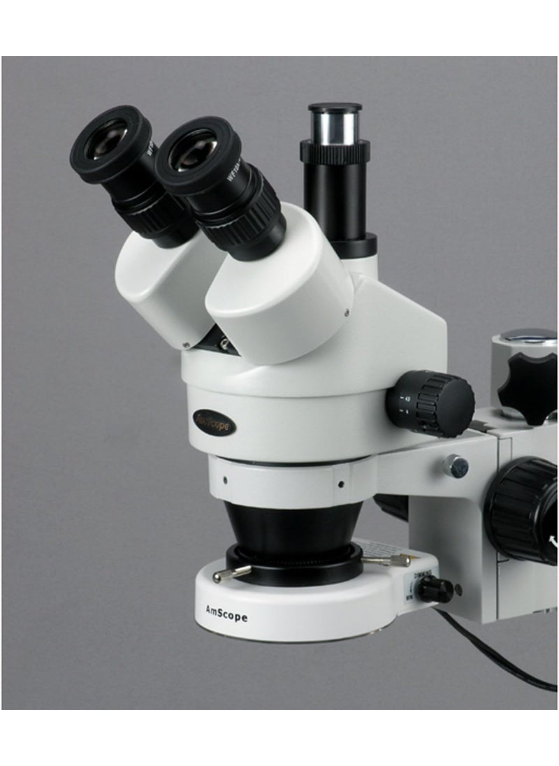 AmScope AmScope SM3T80SM Digital Professional Trinocular Stereo Zoom Microscope WH10x Eyepieces 7X45X Magnification 07X45X Zoom Objective 80Bulb LED Ring Light SingleArm Boom Stand 90V265V Includes 13MP Camera with Reduction Lens and Software  - Image 3