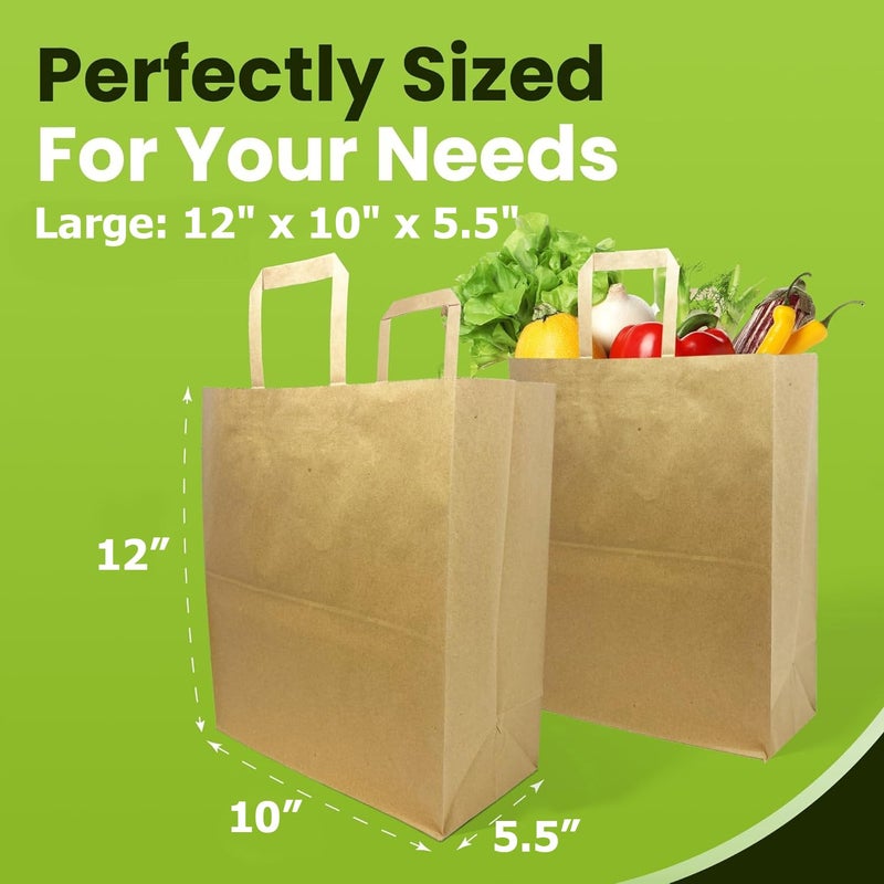 Aakriti Large Flat Handles Brown Kraft Paper Bags with Flat Handles - 25-Pack Heavy-Duty Reusable Grocery, Shopping, Retail & Gift Bags - 12 x 10 x 5.5 Inches - Image 2