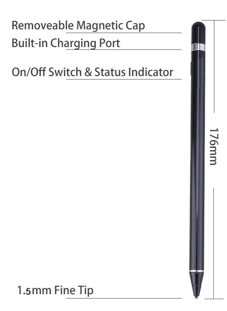 BGM Stylus Pencil Compatible for Apple,Active Stylus Pens for Touch Screens,Smart Rechargeable Capacitive 1.5mm Fine Point i-Pad Pen and Most Tablets on Touchscreen Devices (Black)  - Image 4