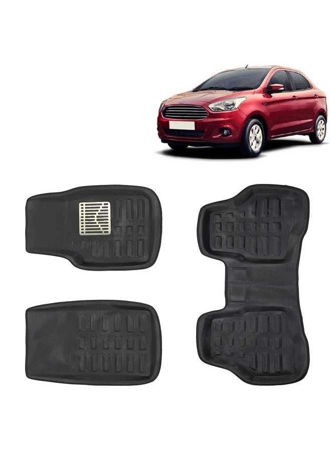 Kingsway KINGSWAY® 4D Car Floor Foot Mats Compatible with Ford Fi-N-Go Aspire (Year 2014-2021) - Complete Set of 3 Pieces, Top-Notch PVC Material, Washable, Black  - Image 1