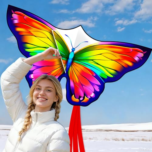 YFAFENGS Butterfly Kites for Kids & Adults - Rainbow Color Easter Kites for Outdoor Family Fun, Includes Kite String & Carry Bag, Perfect for Beach, Park, and Outdoor Activities (Ages 8-12) - Image 4