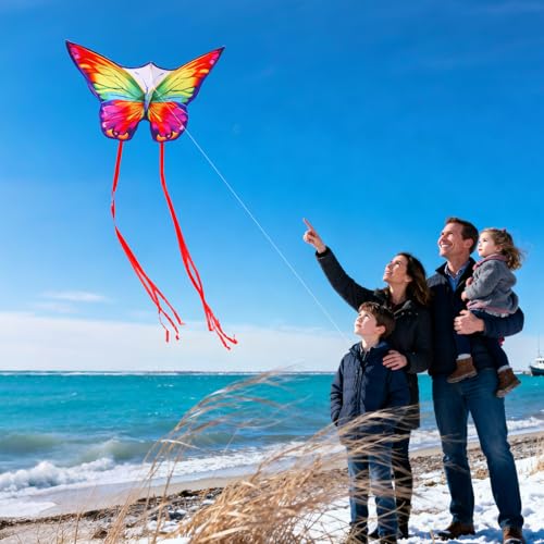 YFAFENGS Butterfly Kites for Kids & Adults - Rainbow Color Easter Kites for Outdoor Family Fun, Includes Kite String & Carry Bag, Perfect for Beach, Park, and Outdoor Activities (Ages 8-12) - Image 3