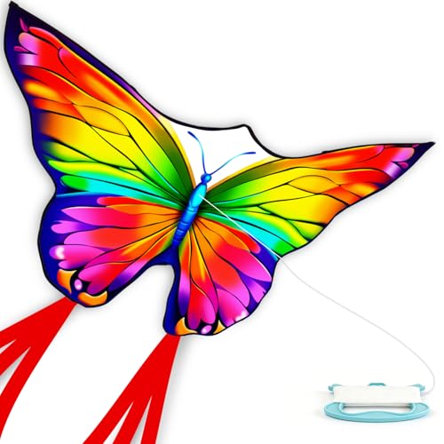 YFAFENGS Butterfly Kites for Kids & Adults - Rainbow Color Easter Kites for Outdoor Family Fun, Includes Kite String & Carry Bag, Perfect for Beach, Park, and Outdoor Activities (Ages 8-12) - Image 1