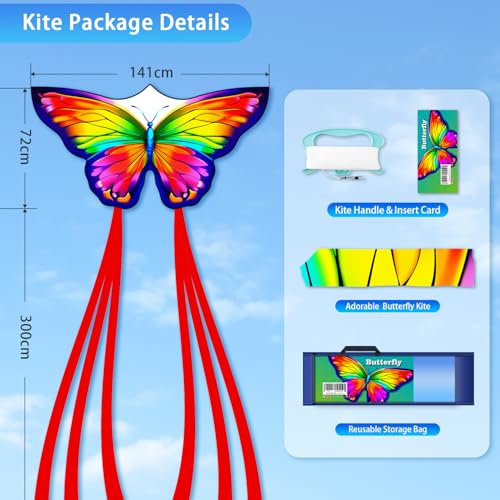 YFAFENGS Butterfly Kites for Kids & Adults - Rainbow Color Easter Kites for Outdoor Family Fun, Includes Kite String & Carry Bag, Perfect for Beach, Park, and Outdoor Activities (Ages 8-12) - Image 2