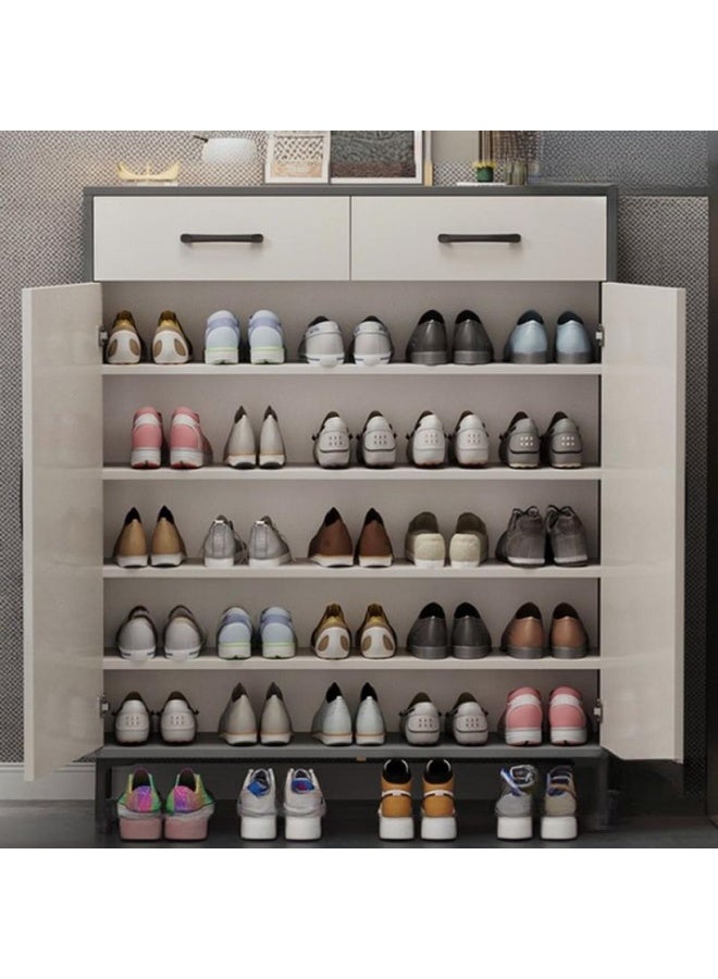 اليسا خزانة أحذية عصرية ببابين ودرجين - مرتفعة على أرجل معدنية، أرفف قابلة للتعديل، مُجمّعة بشكل مسطح، أبعادها ١٠٨ سم ارتفاعًا × ١٠٠ سم عرضًا × ٣٢ سم عمقًا - Image 3