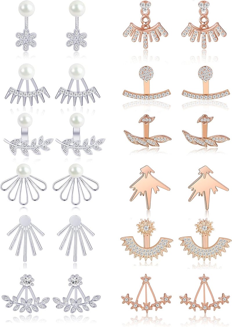 Tornito 6-12 Pairs Lotus Flower Earring Studs Chic CZ Earrings Jackets For Women Silver Rose Gold Tone - Image 1