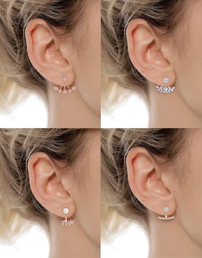 Tornito 6-12 Pairs Lotus Flower Earring Studs Chic CZ Earrings Jackets For Women Silver Rose Gold Tone - Image 2