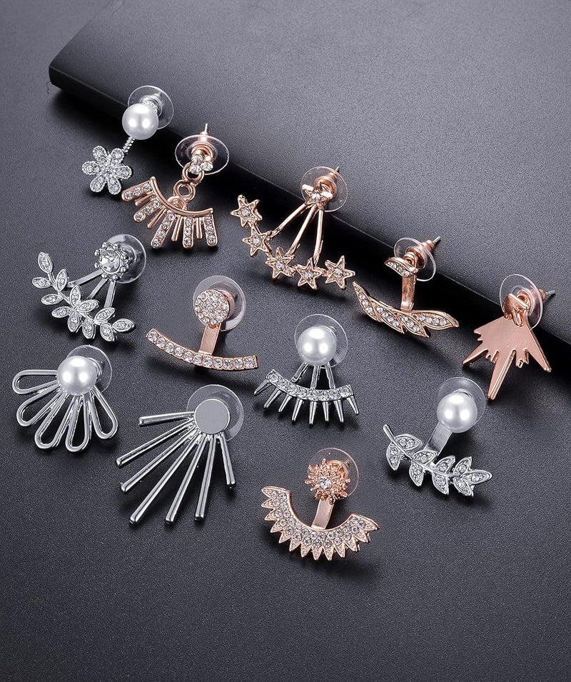 Tornito 6-12 Pairs Lotus Flower Earring Studs Chic CZ Earrings Jackets For Women Silver Rose Gold Tone - Image 5