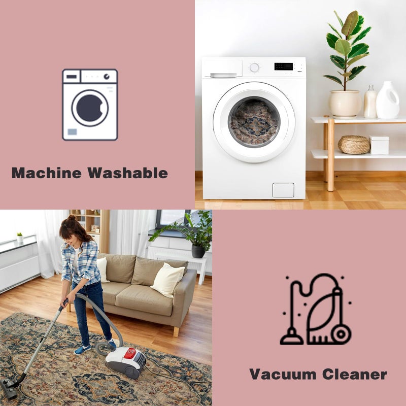 Yancorp yancorp 5'x7'boho سجادة غرفة نوم غير قابلة للانزلاق سجادة قابلة للغسل غرفة معيشة سجادة غير محفوفة  - Image 3