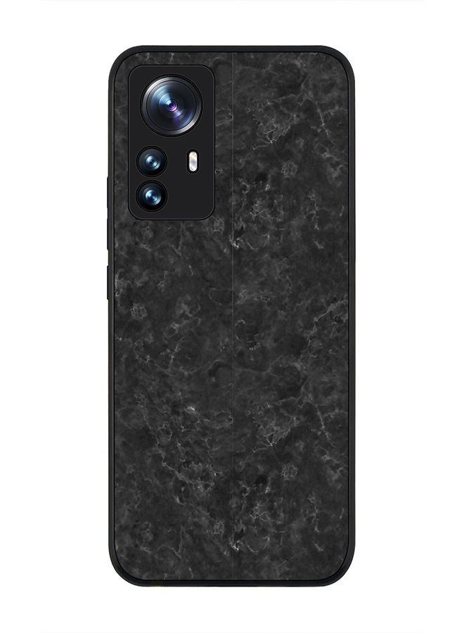 Stylizedd حافظة حواف سوداء متينة لهاتف Xiaomi 12 Pro، حافظة مرنة من المطاط، مضادة للسقوط، غلاف TPU جل رقيق - نسيج رخام أسود - Image 1