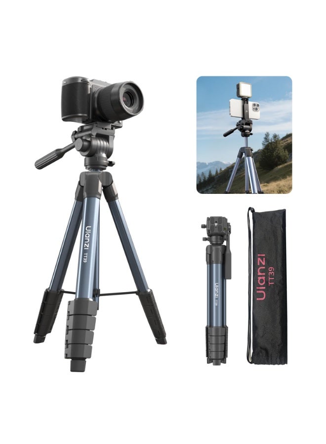 ULANZI TT39 Travel Tripod with Fluid Head, Lightweight Camera Stand for DSLR and Phone, Compact 61'' Tripod Mount with Phone Clip for Outdoor Vlogging and On-The-Go Shooting
