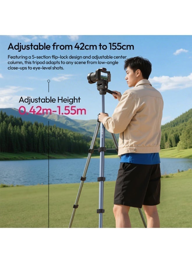 ULANZI TT39 Travel Tripod with Fluid Head, Lightweight Camera Stand for DSLR and Phone, Compact 61'' Tripod Mount with Phone Clip for Outdoor Vlogging and On-The-Go Shooting - Image 2