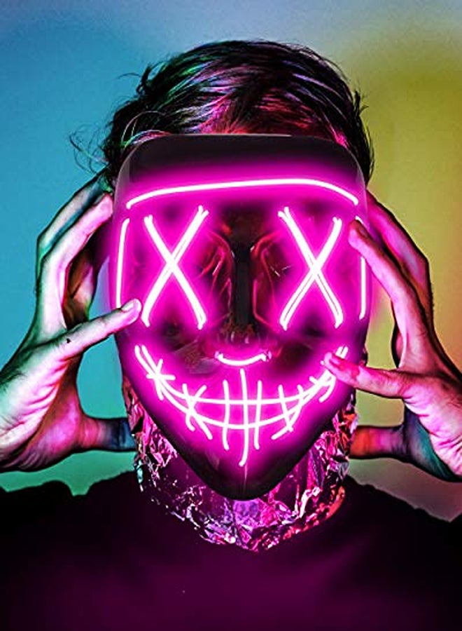 Glowing Halloween Mask – LED Light-Up Scary Face Mask with 3 Modes (Pink) - Image 2