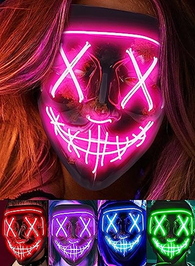 Glowing Halloween Mask – LED Light-Up Scary Face Mask with 3 Modes (Pink) - Image 1