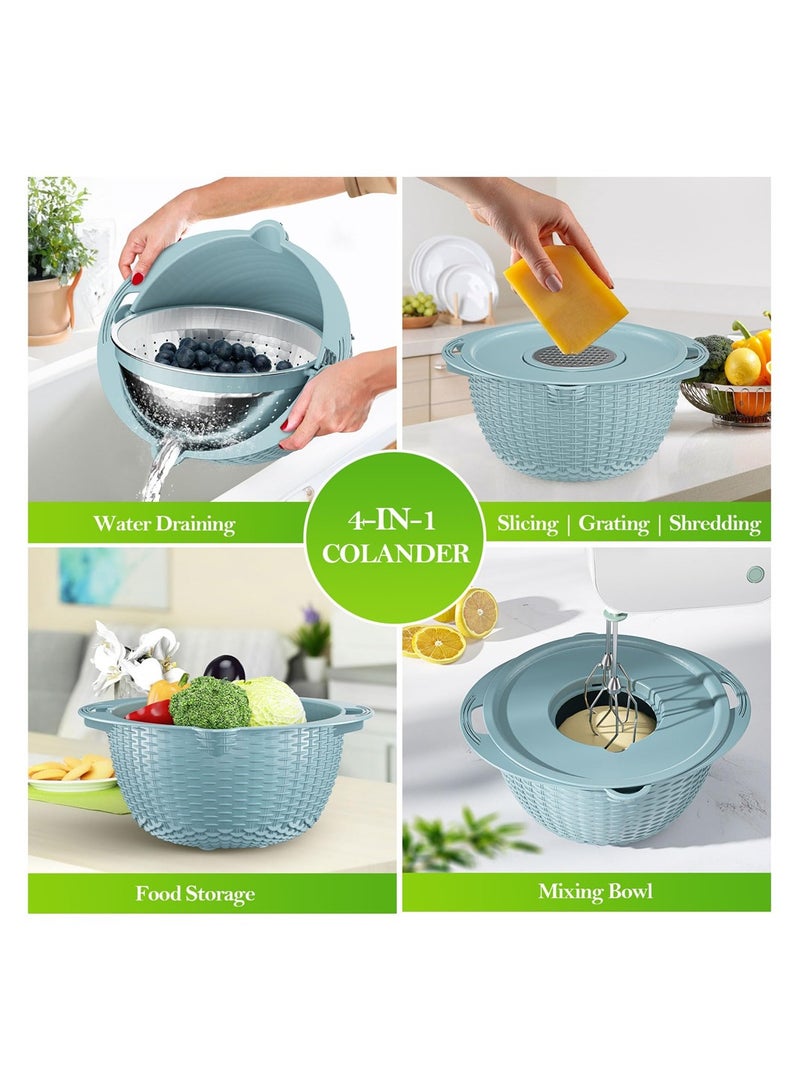 KASTWAVE 4 In 1 Colander with Mixing Bowl Set, Portable Food Strainers and Colanders, Pasta Strainer, Rice Strainer, Fruit Cleaner, Veggie Wash, Salad Spinner, for Washing and Draining Fruit, Vegetables - Image 2