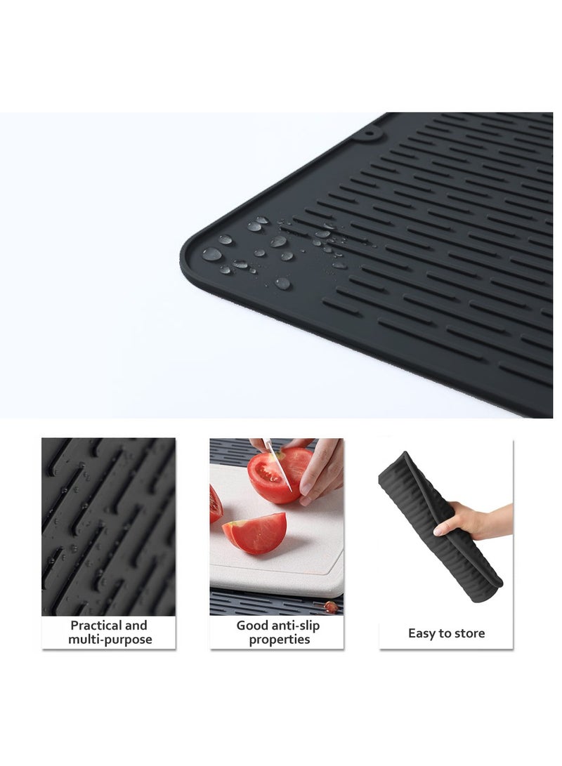 AL RAID Silicone Dish Drying Mats, Large Dish Drainer Mat with Raised Edge Design, Rubber Kitchen Drying Mat for Faster Drying(Black) - Image 3