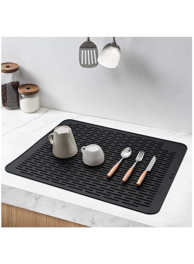AL RAID Silicone Dish Drying Mats, Large Dish Drainer Mat with Raised Edge Design, Rubber Kitchen Drying Mat for Faster Drying(Black) - Image 1