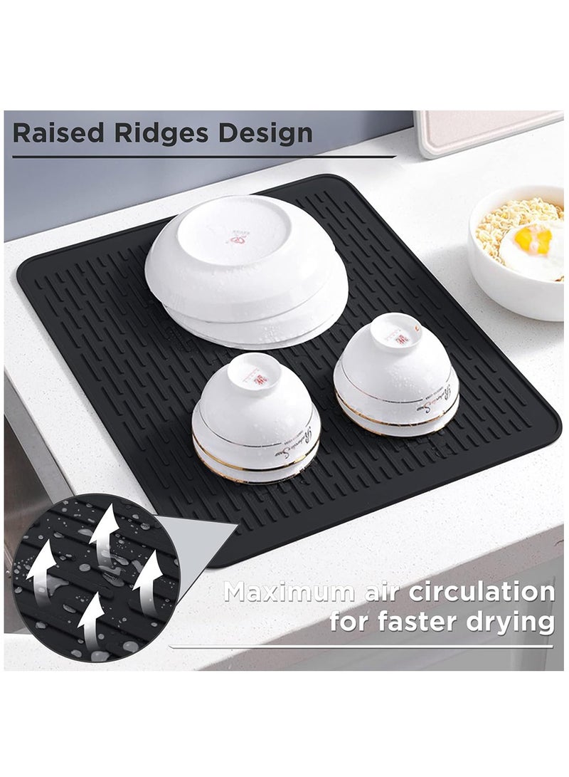 AL RAID Silicone Dish Drying Mats, Large Dish Drainer Mat with Raised Edge Design, Rubber Kitchen Drying Mat for Faster Drying(Black) - Image 2