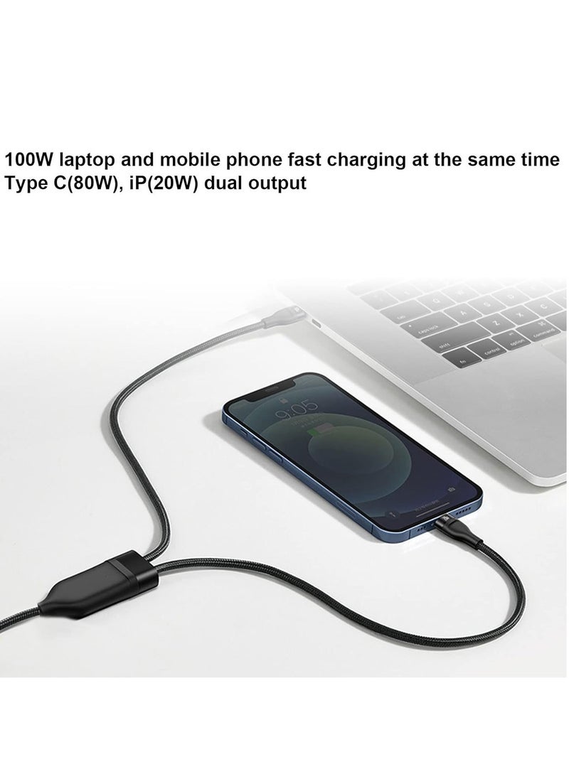 زيرو سبيس - كابل شحن سريع 3 في 2، كابل USB متعدد مضفر من النايلون مع مدخل USB-A/Type-C ومخرج Lightning/Type-C/Micro USB، شحن PD بقوة 100 وات، متوافق مع أجهزة الكمبيوتر المحمولة والهواتف الذكية والأجهزة اللوحية والمزيد - Image 1