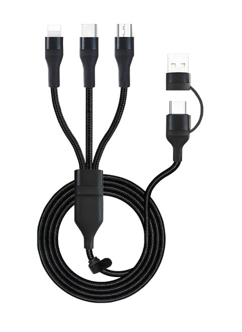 3 in 2 Fast Charging Cable, Nylon Braided Multi USB Cable with USB-A/Type-C Input and Lightning/Type-C/Micro USB Output, 100W PD Charging, Compatible with Laptops, Smartphones, Tablets, and More