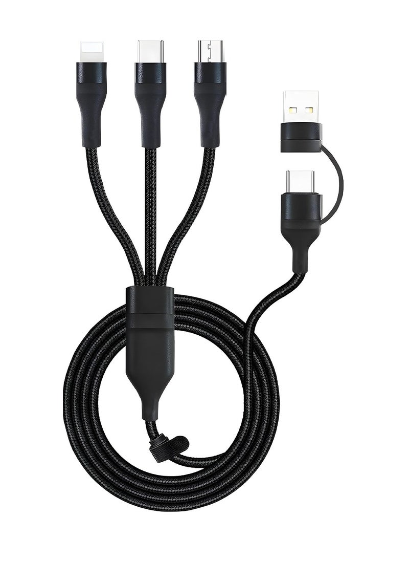 زيرو سبيس - كابل شحن سريع 3 في 2، كابل USB متعدد مضفر من النايلون مع مدخل USB-A/Type-C ومخرج Lightning/Type-C/Micro USB، شحن PD بقوة 100 وات، متوافق مع أجهزة الكمبيوتر المحمولة والهواتف الذكية والأجهزة اللوحية والمزيد - Image 1