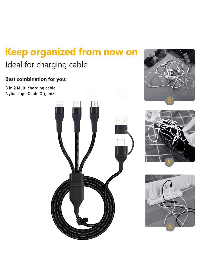 زيرو سبيس - كابل شحن سريع 3 في 2، كابل USB متعدد مضفر من النايلون مع مدخل USB-A/Type-C ومخرج Lightning/Type-C/Micro USB، شحن PD بقوة 100 وات، متوافق مع أجهزة الكمبيوتر المحمولة والهواتف الذكية والأجهزة اللوحية والمزيد - Image 1