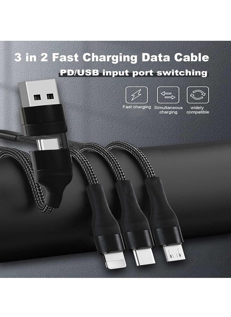 زيرو سبيس - كابل شحن سريع 3 في 2، كابل USB متعدد مضفر من النايلون مع مدخل USB-A/Type-C ومخرج Lightning/Type-C/Micro USB، شحن PD بقوة 100 وات، متوافق مع أجهزة الكمبيوتر المحمولة والهواتف الذكية والأجهزة اللوحية والمزيد - Image 1