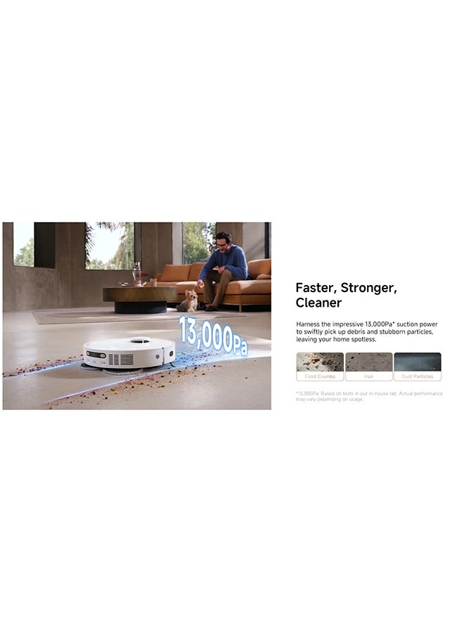 DREAME D20 Plus Robot Vacuum, 13,000Pa Suction, DuoBrush for Zero Tangled Hair, 5L Dust Bag for 150 Days, LDS Navigation, 2-in-1 Vacuum & Mop, 5,200mAh Battery, 2 Years Warranty, White 20 W RLD35GD white - Image 4