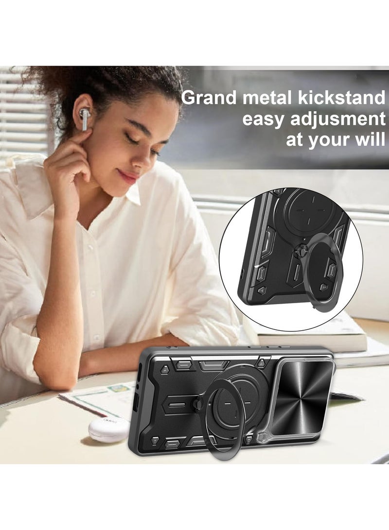 for realme Note 60 4G Case, Slide Camera Lens Cover, Magnetic Ring Holder Kickstand Protective Phone Case for realme Note 60 4G, Black - Image 3