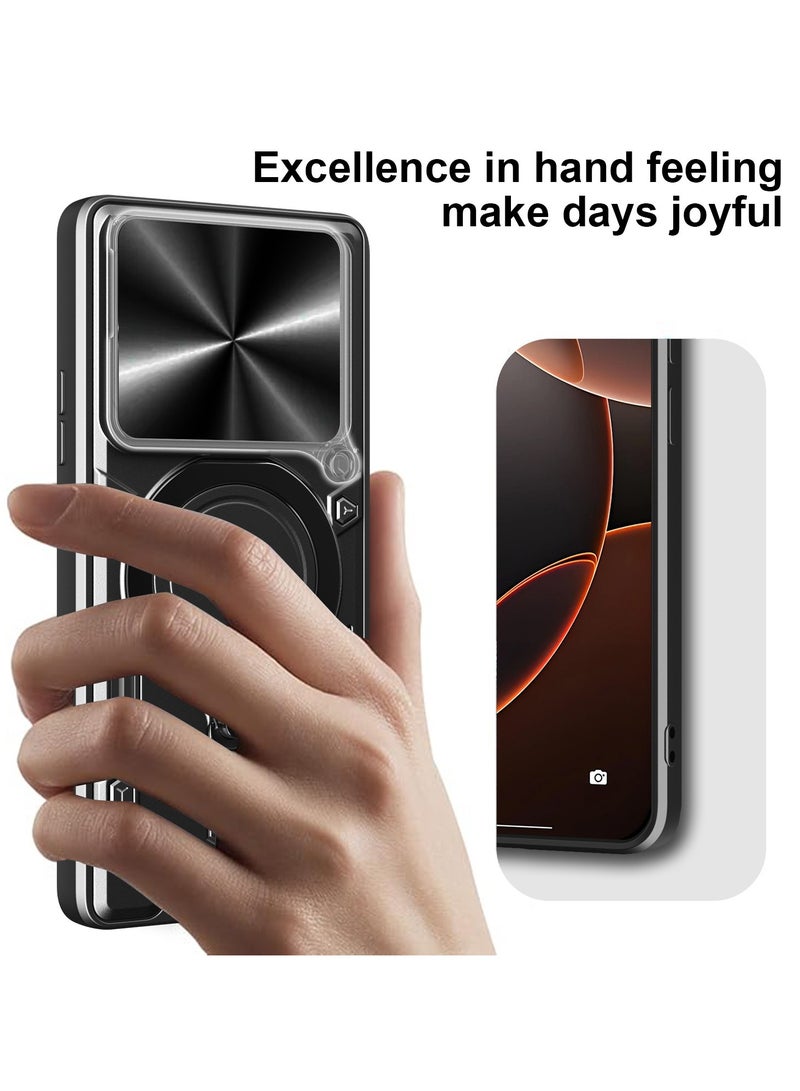 for realme Note 60 4G Case, Slide Camera Lens Cover, Magnetic Ring Holder Kickstand Protective Phone Case for realme Note 60 4G, Black - Image 2