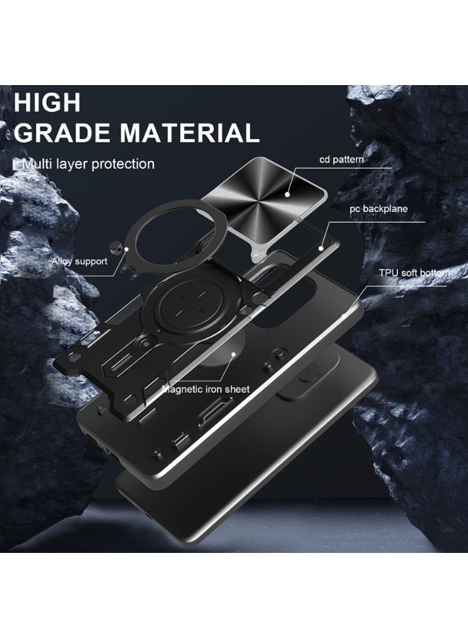 for realme Note 60 4G Case, Slide Camera Lens Cover, Magnetic Ring Holder Kickstand Protective Phone Case for realme Note 60 4G, Black - Image 5