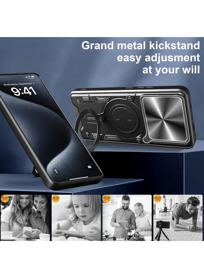 for realme Note 60 4G Case, Slide Camera Lens Cover, Magnetic Ring Holder Kickstand Protective Phone Case for realme Note 60 4G, Black - Image 4