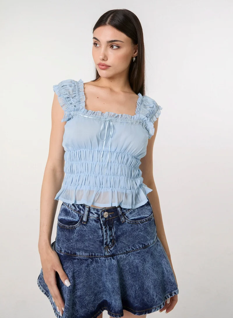 Pink Vanilla Ribbon Trim Milkmaid Top