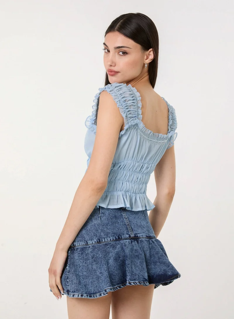 Pink Vanilla Ribbon Trim Milkmaid Top