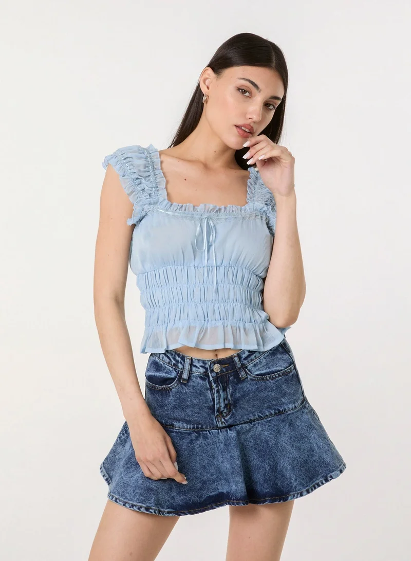 Pink Vanilla Ribbon Trim Milkmaid Top