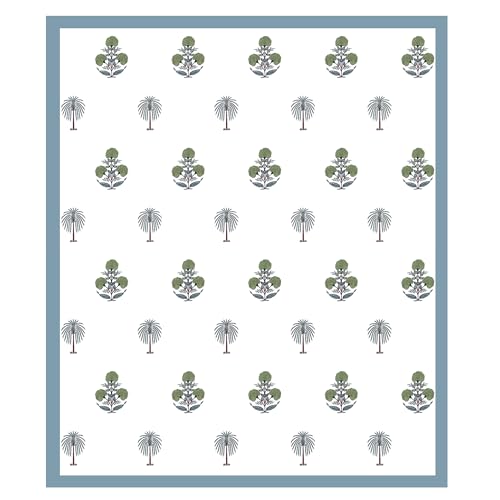 DE CAMA Since 1997 | 100% Cotton 300 TC Premium King Size Bedsheet for Double Bed (90 x 108 Inch) with 2 Pillow Covers Set (17 x 27 Inch) Designer Printed Bedsheet Set - Palm Tree Blue - Image 4