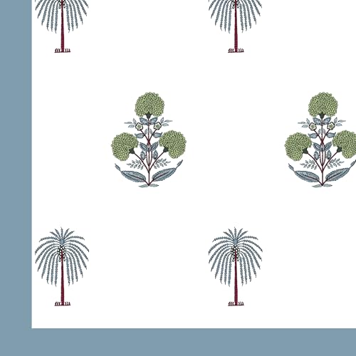 DE CAMA Since 1997 | 100% Cotton 300 TC Premium King Size Bedsheet for Double Bed (90 x 108 Inch) with 2 Pillow Covers Set (17 x 27 Inch) Designer Printed Bedsheet Set - Palm Tree Blue - Image 5