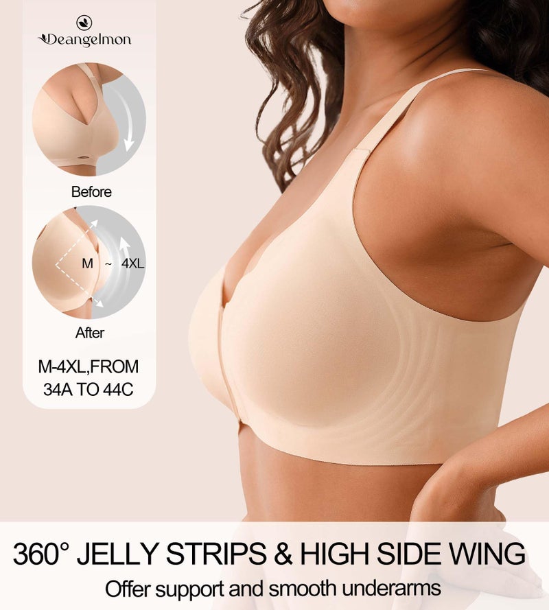 DEANGELMON Posture Bras for Women Front Closure Push Up Bra No Underwire Back Support Bra Full Coverage Comfort Bralettes(Light Skin,L) - Image 3