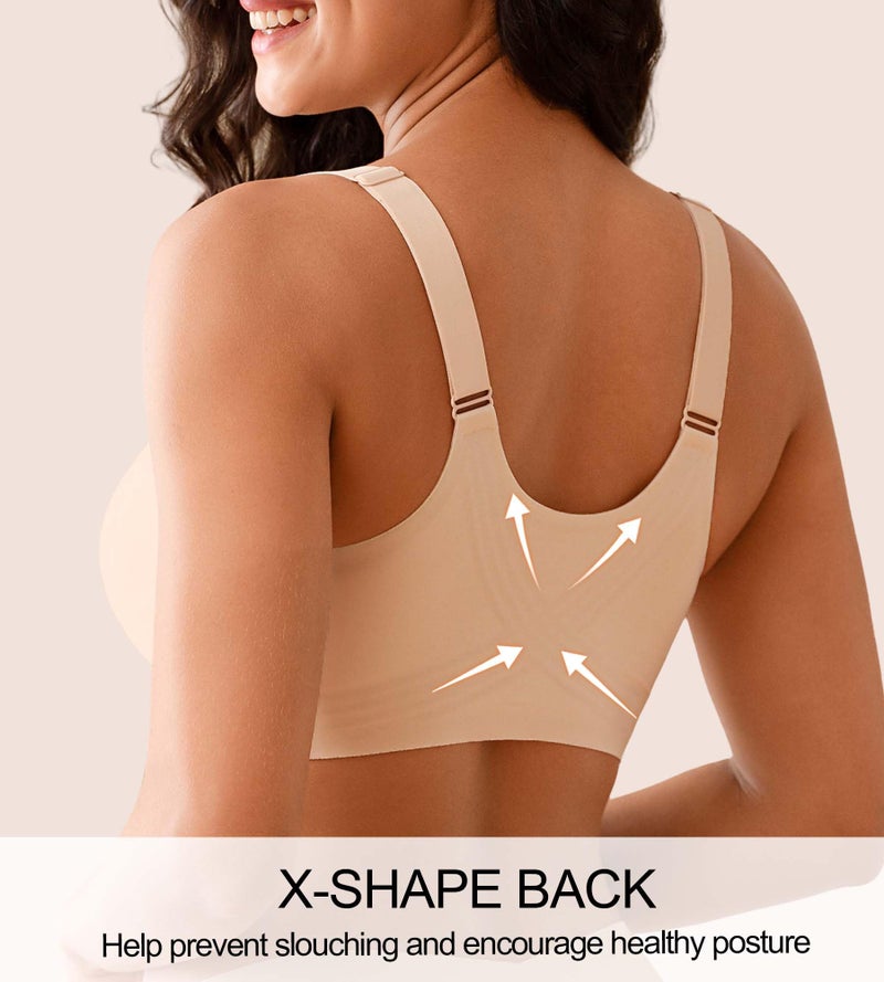 DEANGELMON Posture Bras for Women Front Closure Push Up Bra No Underwire Back Support Bra Full Coverage Comfort Bralettes(Light Skin,L) - Image 4