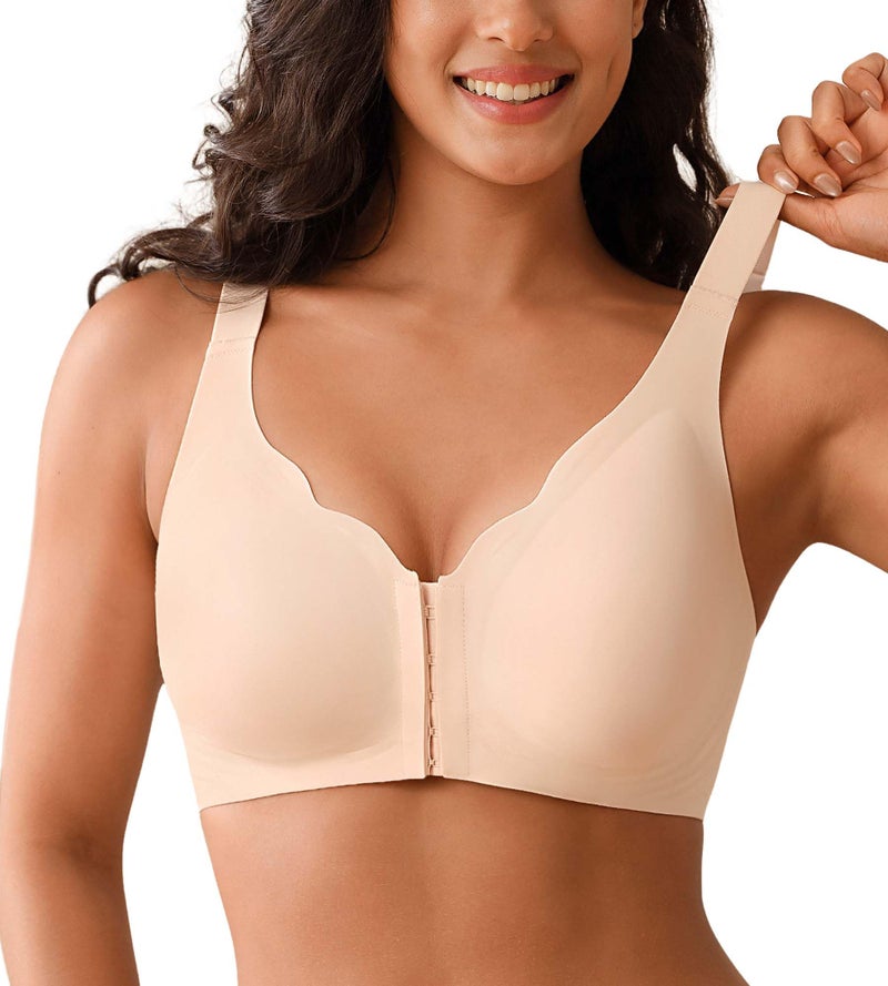 DEANGELMON Posture Bras for Women Front Closure Push Up Bra No Underwire Back Support Bra Full Coverage Comfort Bralettes(Light Skin,L) - Image 1