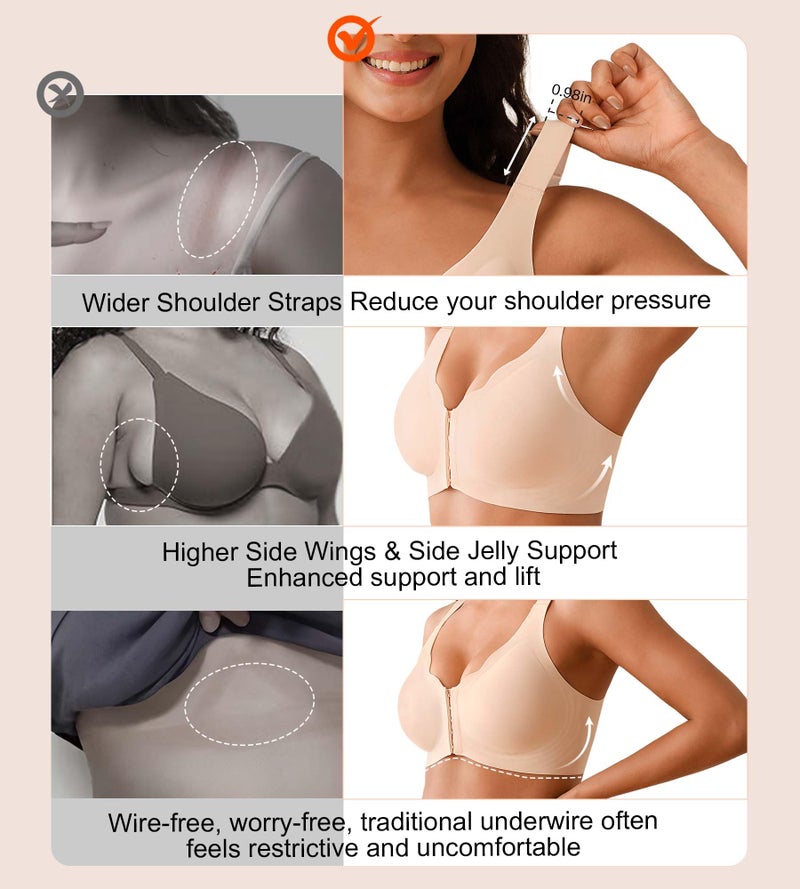 DEANGELMON Posture Bras for Women Front Closure Push Up Bra No Underwire Back Support Bra Full Coverage Comfort Bralettes(Light Skin,L) - Image 5
