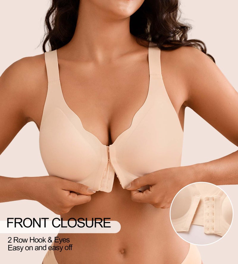 DEANGELMON Posture Bras for Women Front Closure Push Up Bra No Underwire Back Support Bra Full Coverage Comfort Bralettes(Light Skin,L) - Image 2
