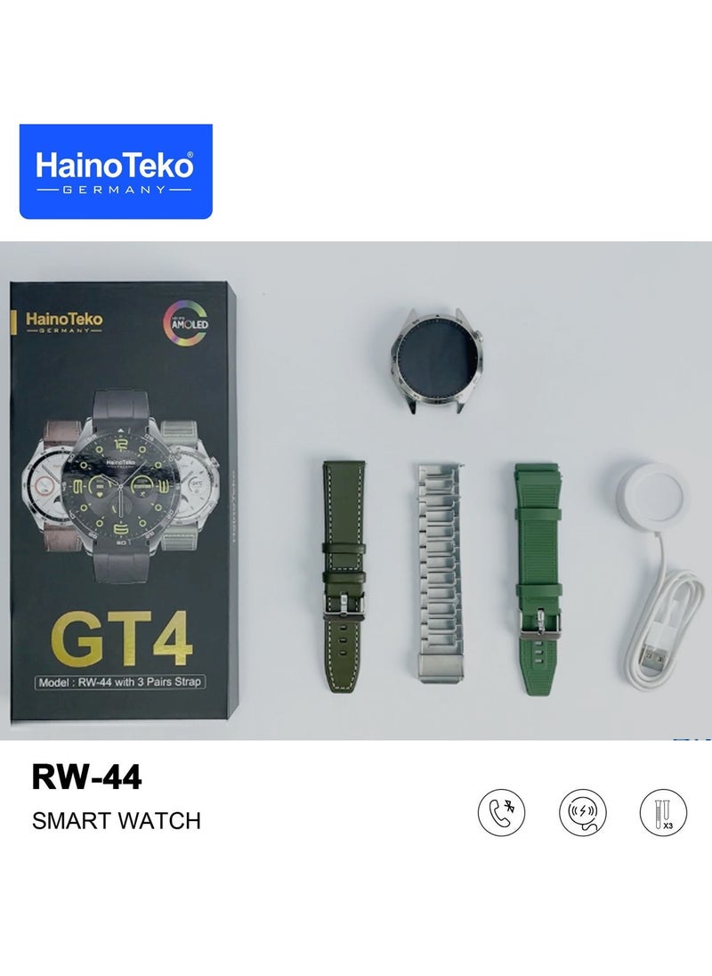 Haino Teko - Haino Teko RW44 Round Screen AMOLED Display Smart Watch With 3 Pair Straps and Wireless Charger For Gents and Boys - Image 1