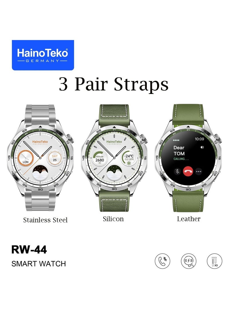 Haino Teko - Haino Teko RW44 Round Screen AMOLED Display Smart Watch With 3 Pair Straps and Wireless Charger For Gents and Boys - Image 1