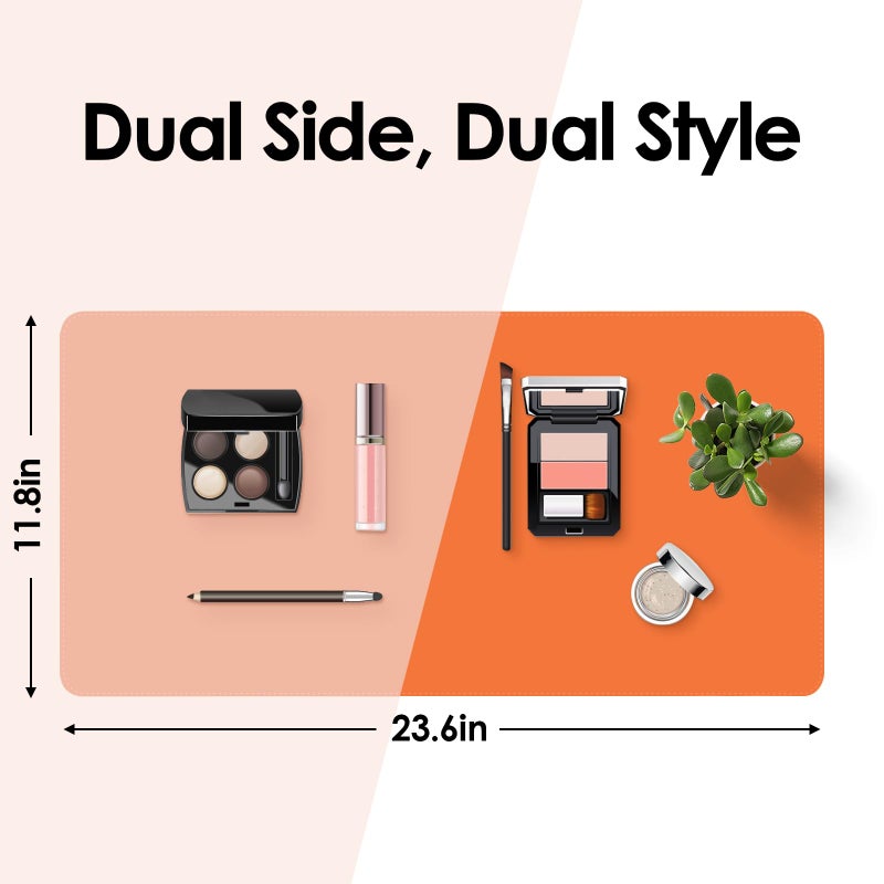 TOHONFOO Makeup Mat for Vanity to Protect Desk Top 23.6 x 11.8 in, Dual-Sided Makeup Mat, Easy to Clean Desk Pad - Waterproof and Oilproof Vanity Accessories (Apricot and Orange) - Image 3