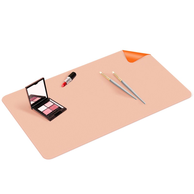 TOHONFOO Makeup Mat for Vanity to Protect Desk Top 23.6 x 11.8 in, Dual-Sided Makeup Mat, Easy to Clean Desk Pad - Waterproof and Oilproof Vanity Accessories (Apricot and Orange) - Image 1