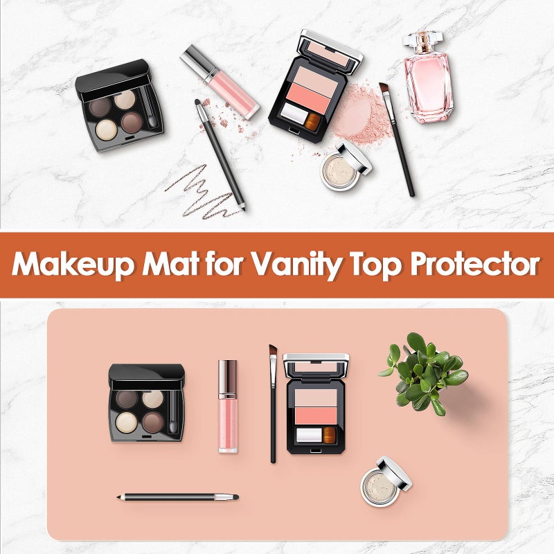 TOHONFOO Makeup Mat for Vanity to Protect Desk Top 23.6 x 11.8 in, Dual-Sided Makeup Mat, Easy to Clean Desk Pad - Waterproof and Oilproof Vanity Accessories (Apricot and Orange) - Image 2